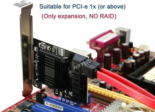 Alt view image 3 of 5 - SATA Expansion Card 6Port, RIITOP PCI-e x1 to SATA Hard Drive Controller Card Adapter, Come with Low Profile Bracket (JMB575+ASM1062 Chipset) - NO RAID