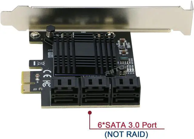 Alt view image 5 of 5 - SATA Expansion Card 6Port, RIITOP PCI-e x1 to SATA Hard Drive Controller Card Adapter, Come with Low Profile Bracket (JMB575+ASM1062 Chipset) - NO RAID