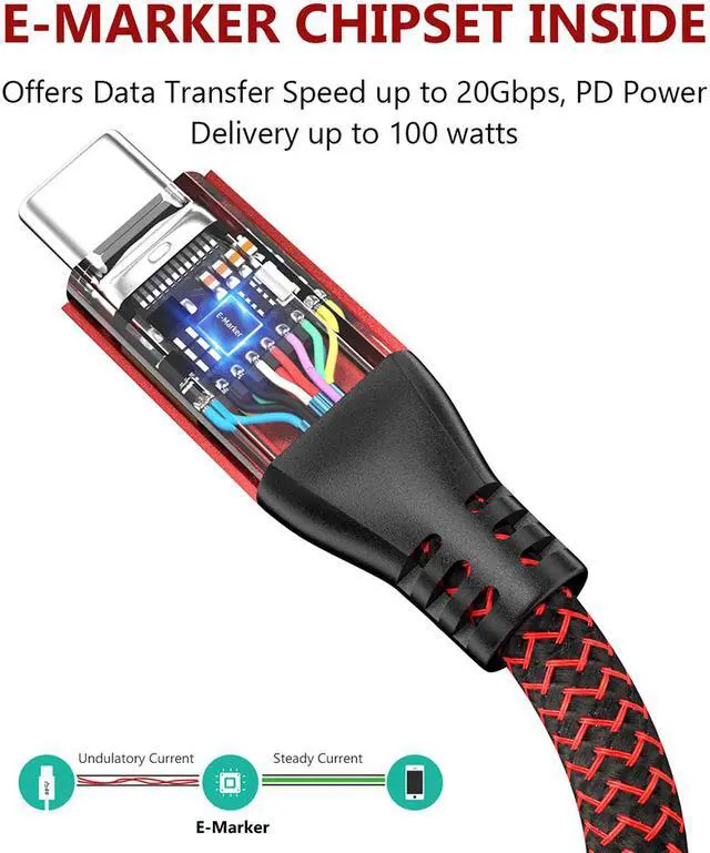 Alt view image 6 of 7 - USB C to C Cable 100W [5FT, 20Gbps], RIITOP USB 3.2 Type-C Gen 2x2 Cable with E-Marker (Thunderbolt 3 Compatible) Support PD Fast Charge / 4K Video Braided Cord for MacBook Pro, USB-C Monitor, SSD