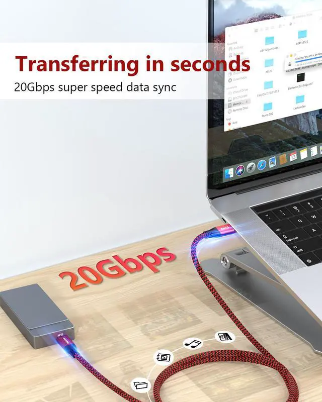Alt view image 2 of 7 - USB C to C Cable 100W [5FT, 20Gbps], RIITOP USB 3.2 Type-C Gen 2x2 Cable with E-Marker (Thunderbolt 3 Compatible) Support PD Fast Charge / 4K Video Braided Cord for MacBook Pro, USB-C Monitor, SSD