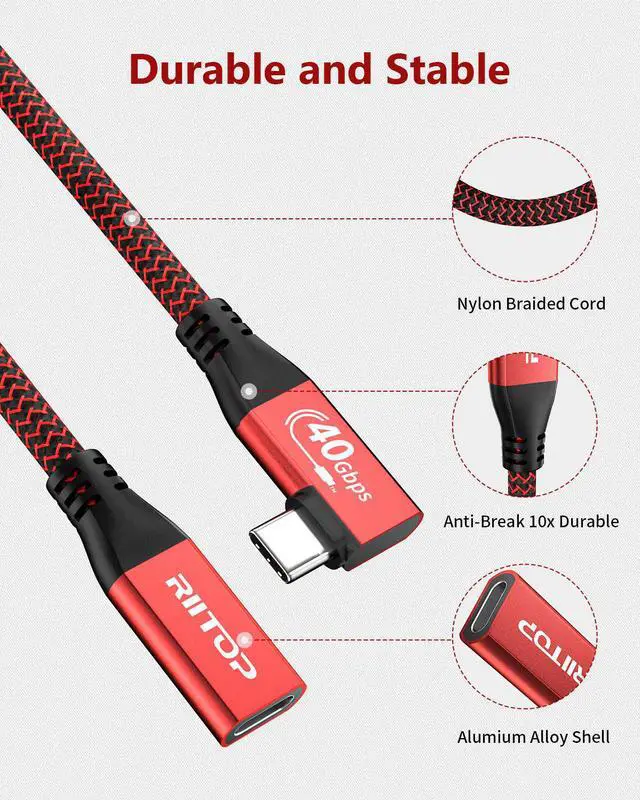 Alt view image 4 of 7 - USB C 4.0 Extension Cable 40Gbps 2.6ft, Thunderbolt 3 & 4 Extension Cable, RIITOP USB 4.0 Data Extender Cable Support PD 100W 20V5A, 40Gbps Transfer, 8K@60Hz, 6K/4K@60Hz Video for Dell/HP/Anker Dock