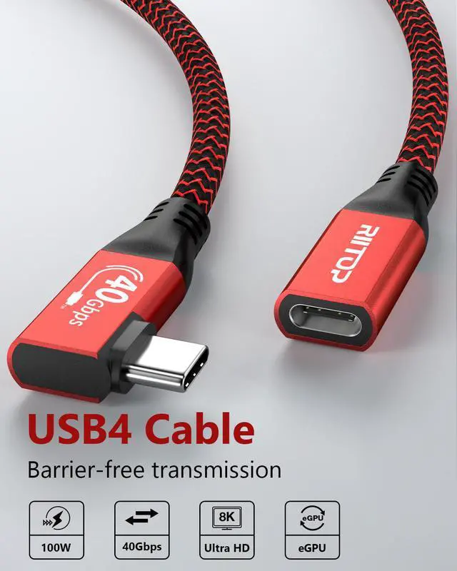 Alt view image 6 of 7 - USB C 4.0 Extension Cable 40Gbps 2.6ft, Thunderbolt 3 & 4 Extension Cable, RIITOP USB 4.0 Data Extender Cable Support PD 100W 20V5A, 40Gbps Transfer, 8K@60Hz, 6K/4K@60Hz Video for Dell/HP/Anker Dock