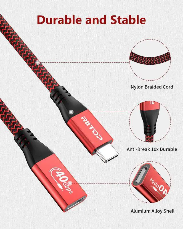 Alt view image 5 of 7 - 40G USB 4 Extension Cable 1ft 100W Fast Charging Support, USB C Male to Female Extension Cable Cord USB4.0 8K Video Compatible with Thunderbolt 3/4 for Dell Thunderbolt Dock, eGPU