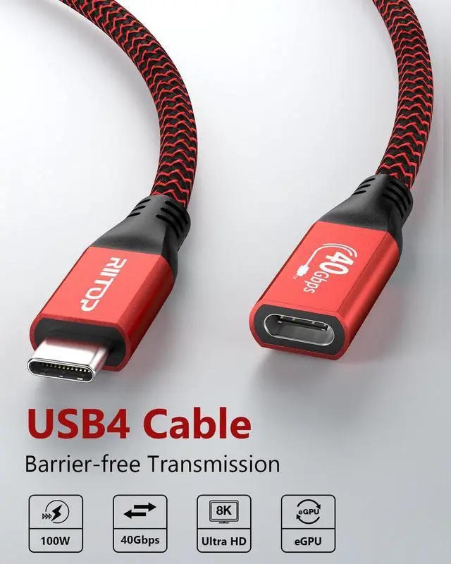 Alt view image 4 of 7 - 40G USB 4 Extension Cable 1ft 100W Fast Charging Support, USB C Male to Female Extension Cable Cord USB4.0 8K Video Compatible with Thunderbolt 3/4 for Dell Thunderbolt Dock, eGPU