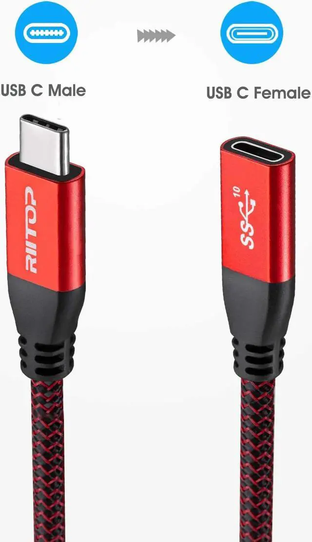 Alt view image 6 of 7 - USB Type C Extension Cable 0.2M 10Gbps, RIITOP USB 3.1 Type C Male to Female Extender Braided Cord for Nintendo Switch, MacBook Pro 7.8inch (Thunderbolt 3 Compatible)