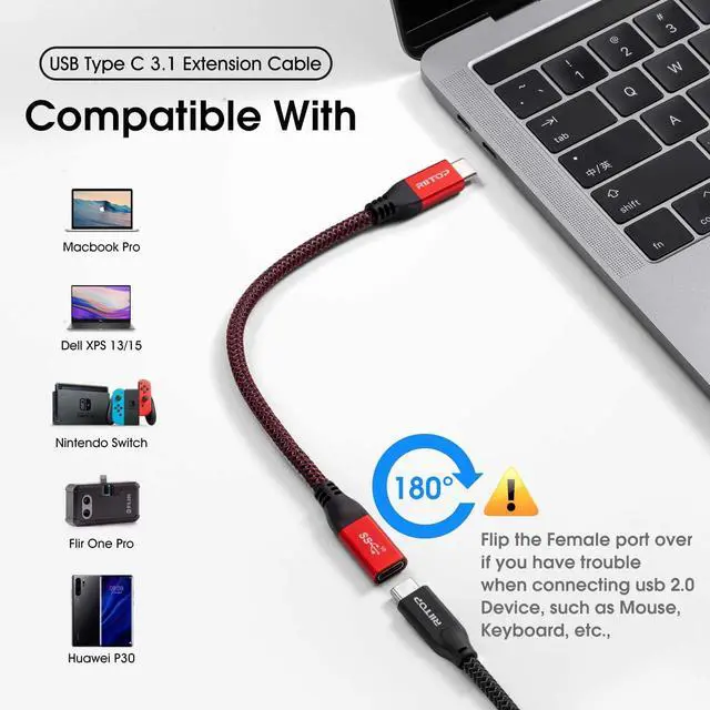 Alt view image 3 of 7 - USB Type C Extension Cable 0.2M 10Gbps, RIITOP USB 3.1 Type C Male to Female Extender Braided Cord for Nintendo Switch, MacBook Pro 7.8inch (Thunderbolt 3 Compatible)