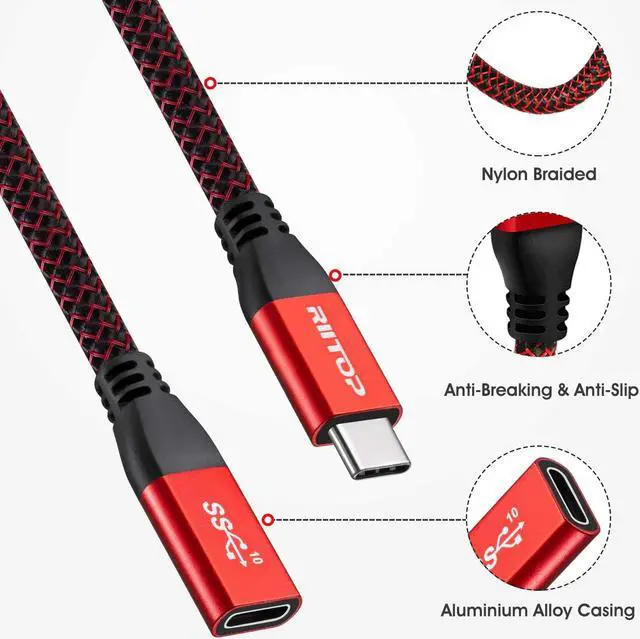 Alt view image 7 of 7 - USB Type C Extension Cable 0.2M 10Gbps, RIITOP USB 3.1 Type C Male to Female Extender Braided Cord for Nintendo Switch, MacBook Pro 7.8inch (Thunderbolt 3 Compatible)