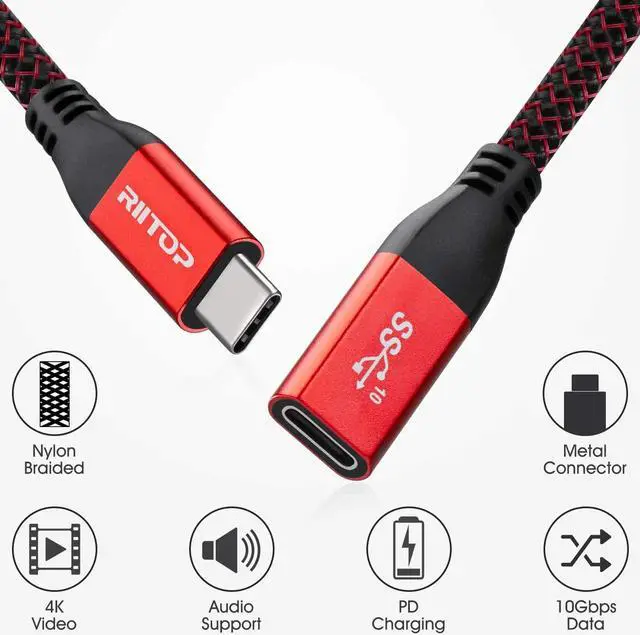 Alt view image 4 of 7 - USB Type C Extension Cable 0.2M 10Gbps, RIITOP USB 3.1 Type C Male to Female Extender Braided Cord for Nintendo Switch, MacBook Pro 7.8inch (Thunderbolt 3 Compatible)
