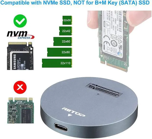 Alt view image 2 of 6 - M.2 NVME to USB C Docking Station, RIITOP M.2 PCIe NVMe SSD to USB-C Reader Converter Adapter Portable External SSD Enclosure for M.2 (M Key) NVMe SSD, Compatible with Thunderbolt 4/3