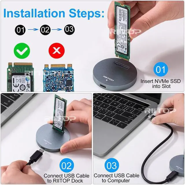 Alt view image 5 of 6 - M.2 NVME to USB C Docking Station, RIITOP M.2 PCIe NVMe SSD to USB-C Reader Converter Adapter Portable External SSD Enclosure for M.2 (M Key) NVMe SSD, Compatible with Thunderbolt 4/3