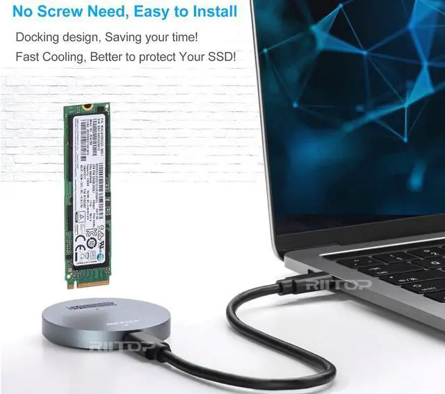 Alt view image 4 of 6 - M.2 NVME to USB C Docking Station, RIITOP M.2 PCIe NVMe SSD to USB-C Reader Converter Adapter Portable External SSD Enclosure for M.2 (M Key) NVMe SSD, Compatible with Thunderbolt 4/3