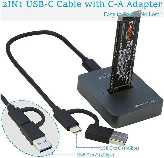 Alt view image 3 of 7 - M.2 SATA and NVMe SSD to USB C Docking Station, RIITOP M.2 SSD to USB-C Reader Adapter for Both M.2 (M Key) NVMe SSD and (B+M Key) SATA-Based SSD Enclosure