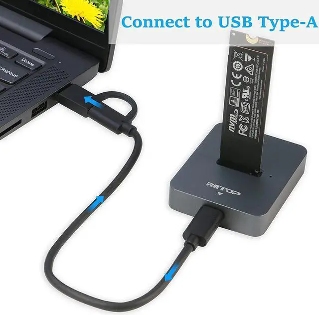 Alt view image 6 of 7 - M.2 SATA and NVMe SSD to USB C Docking Station, RIITOP M.2 SSD to USB-C Reader Adapter for Both M.2 (M Key) NVMe SSD and (B+M Key) SATA-Based SSD Enclosure