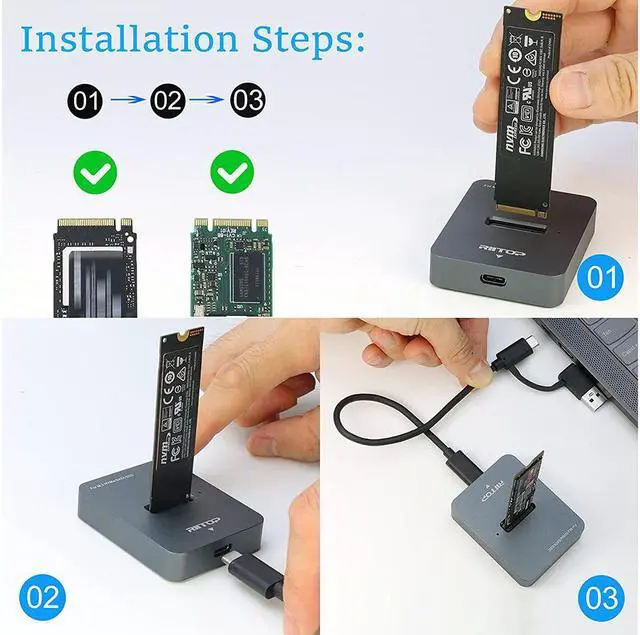 Alt view image 5 of 7 - M.2 SATA and NVMe SSD to USB C Docking Station, RIITOP M.2 SSD to USB-C Reader Adapter for Both M.2 (M Key) NVMe SSD and (B+M Key) SATA-Based SSD Enclosure