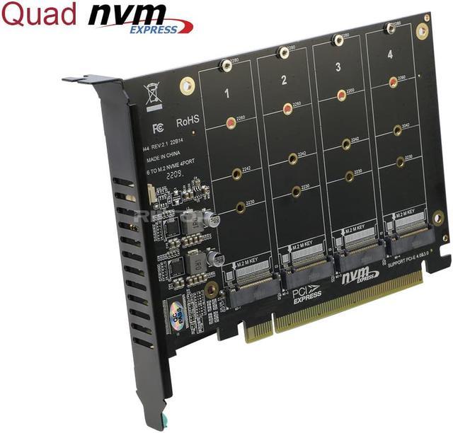 Quad M.2 NVMe to PCIe Adapter Expansion Card (PCIe Bifurcation Motherboard  is Required), Support 4* M.2 PCIe NVMe SSD