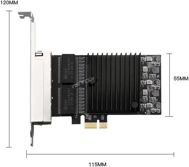 Alt view image 3 of 4 - 4 Port Gigabit Ethernet PCIE x1 Network Interface Card (NIC) Quad RJ45 10/100/1000 Mbps Intel Chipset 82571