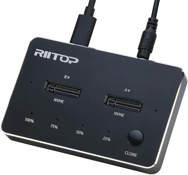 Alt view image 4 of 5 - Dual Bay M.2 Duplicator NVMe Cloner Docking Station 10Gbps with Offline Clone, RIITOP 2 Bay NVMe SSD to USB C Docking for M Key NVMe SSD Reader
