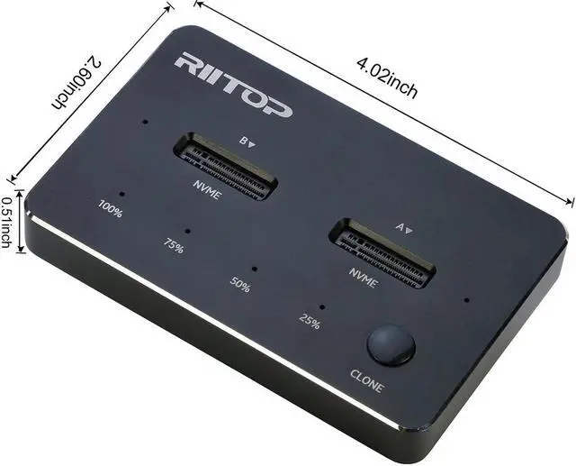 Alt view image 5 of 5 - Dual Bay M.2 Duplicator NVMe Cloner Docking Station 10Gbps with Offline Clone, RIITOP 2 Bay NVMe SSD to USB C Docking for M Key NVMe SSD Reader