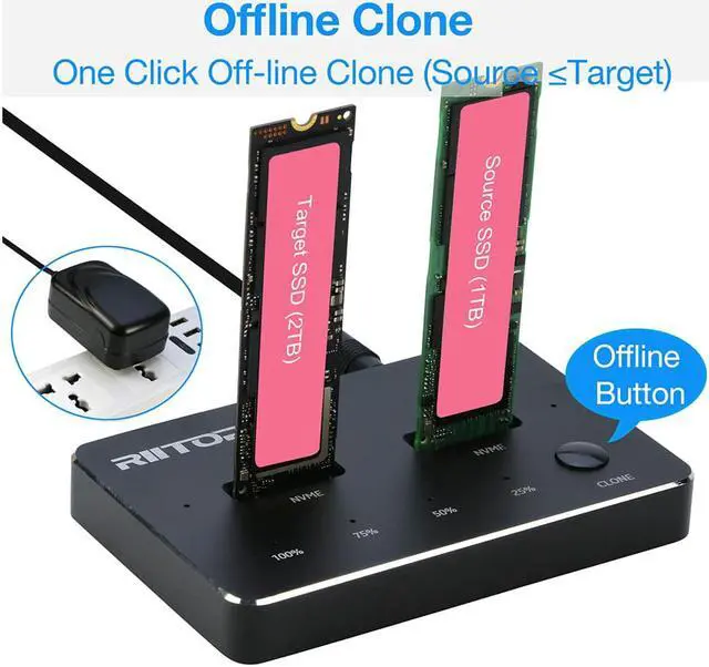Alt view image 3 of 5 - Dual Bay M.2 Duplicator NVMe Cloner Docking Station 10Gbps with Offline Clone, RIITOP 2 Bay NVMe SSD to USB C Docking for M Key NVMe SSD Reader