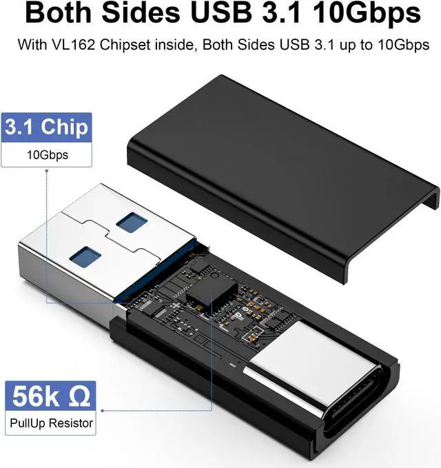 Alt view image 3 of 6 - Double Sides 10Gbps RIITOP USB 3.1 Gen 2 A Male to Type-C Female Adapter,10Gbps Data Transfer, USB A to USB C 3.1 Converter for PC, Laptop, Charger, Power Bank, Quest Link VR - 2Pack