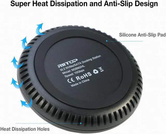 Alt view image 3 of 5 - M.2 NVMe SSD Enclosure USB Adapter Reader, RIITOP USB3.2 Gen2 Type C to M.2 NVMe SSD Dock for Both NVMe and (B+M Key SATA) SSD, Support Size 2230/2242/2260/2280/22110