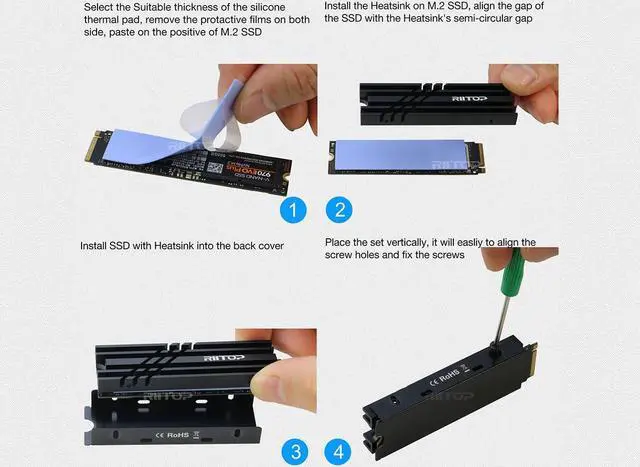 Alt view image 6 of 7 - M.2 2280 SSD Heatsink Cooler, RIITOP M.2 SSD Heat Sink with Thermal Silicone pad, Support Single and Double Sided M.2 SSD, for Desktop PC Computer / PS5 M.2 PCIE NVMe SSD or M.2 SATA SSD