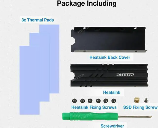 Alt view image 7 of 7 - M.2 2280 SSD Heatsink Cooler, RIITOP M.2 SSD Heat Sink with Thermal Silicone pad, Support Single and Double Sided M.2 SSD, for Desktop PC Computer / PS5 M.2 PCIE NVMe SSD or M.2 SATA SSD