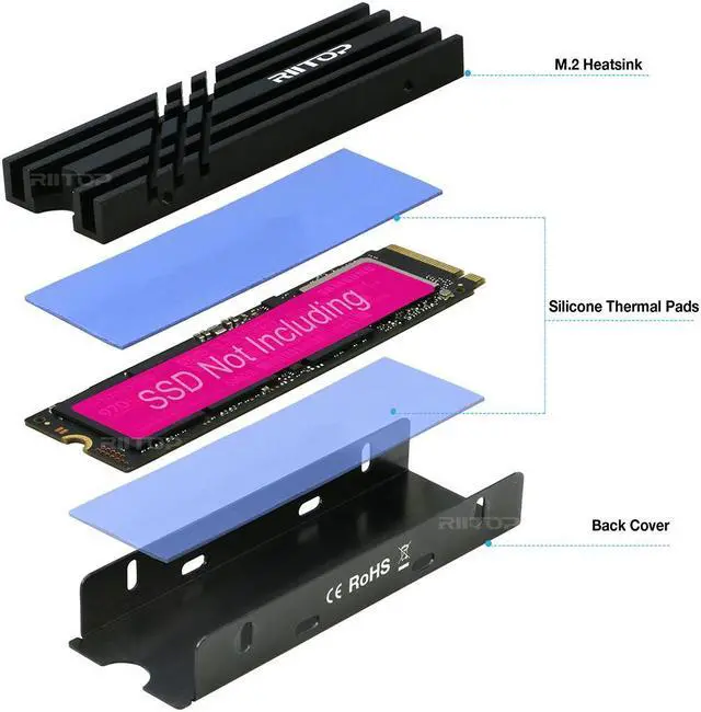 Alt view image 2 of 7 - M.2 2280 SSD Heatsink Cooler, RIITOP M.2 SSD Heat Sink with Thermal Silicone pad, Support Single and Double Sided M.2 SSD, for Desktop PC Computer / PS5 M.2 PCIE NVMe SSD or M.2 SATA SSD