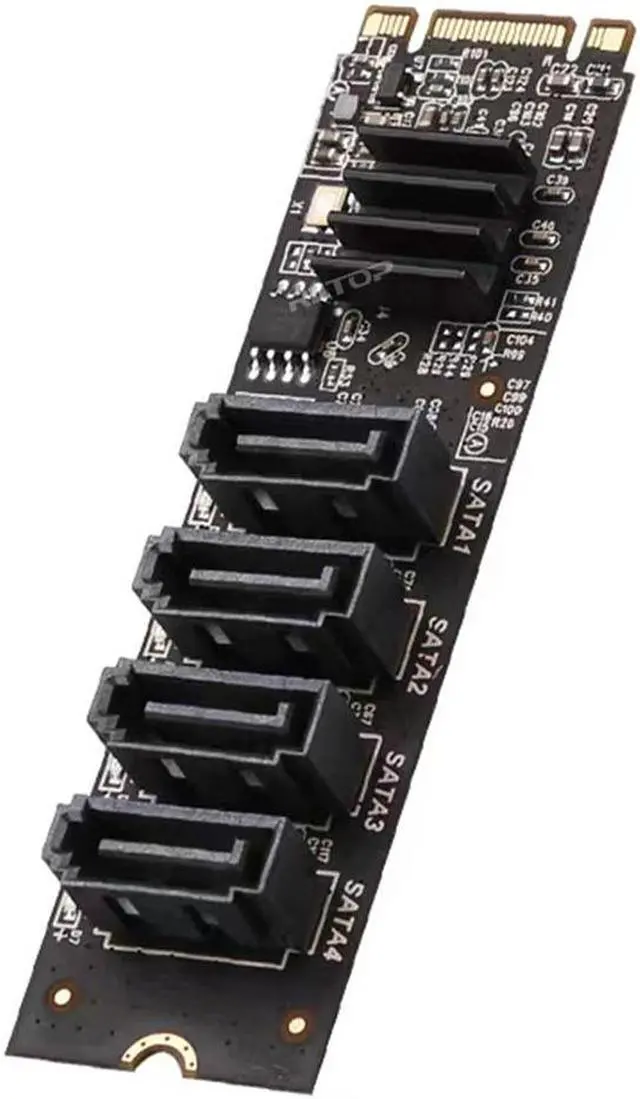 Alt view image 4 of 5 - M.2 NVMe to 4 SATA Adapter Controller Card, Internal 4 Port Non-RAID SATA III 6GB/s M.2 NVMe Adapter Card for Desktop PC Support SSD and HDD Hard Disk Drive
