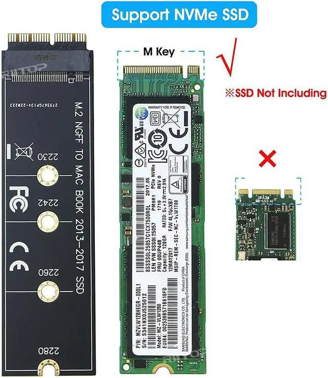 Alt view image 4 of 7 - RIITOP M.2 NVMe SSD to 12+16Pin Upgrade Adapter for MacBook Air (2013-2017 Year) A1465 A1466 and Mac Pro (Late 2013-2015 Year)