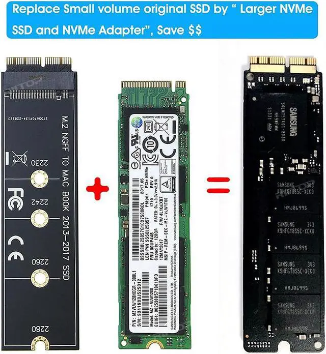 Alt view image 3 of 7 - RIITOP M.2 NVMe SSD to 12+16Pin Upgrade Adapter for MacBook Air (2013-2017 Year) A1465 A1466 and Mac Pro (Late 2013-2015 Year)