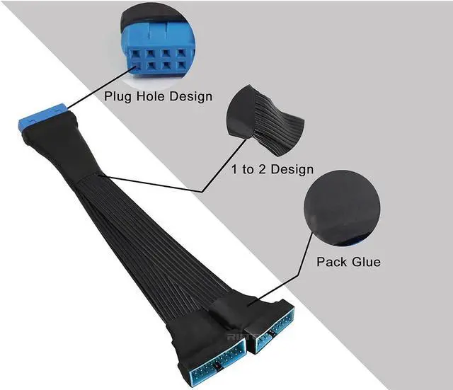 Alt view image 5 of 7 - RIITOP USB 3.0 20Pin Header Extension Splitter Cable Adapter, 19/20 Pin 1 to 2 Y Splitter Internal Extension Adapter DIY(5.9 inch)