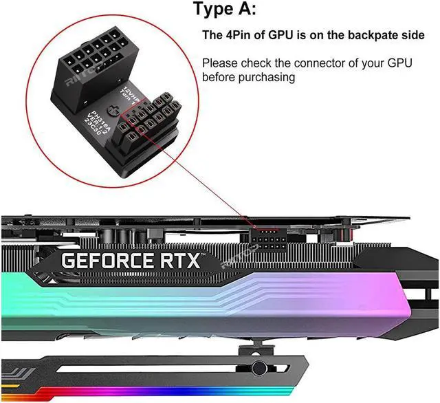 Alt view image 2 of 7 - 12VHPWR 16Pin 180 Degree Angled Adapter PCI-e 5.0 Graphics Card Power Supply for 12+4pin RTX 3090Ti 4070Ti 4080 4090 Graphic Card GPU, Aluminum ATX 3.0 16 Pin GPU Power Connector 600W - (Type A)