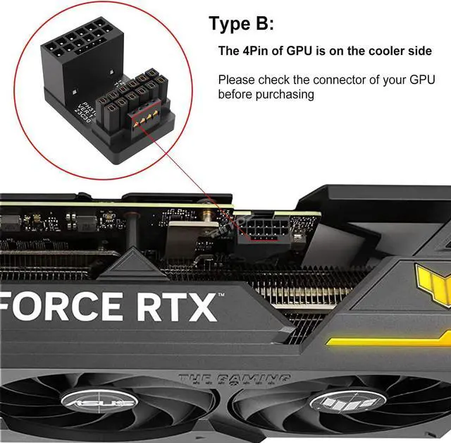 Alt view image 3 of 7 - 12VHPWR 180 Degree Angled Adapter: Aluminum ATX 3.0 16 Pin GPU Power Connector 600W Pcie5.0 Power Adapter for 12+4pin RTX 3090Ti 4070Ti 4080 4090 Graphic Card GPU (Type B)