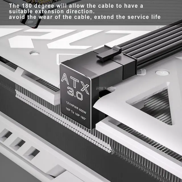 Alt view image 2 of 7 - 12VHPWR 180 Degree Angled Adapter: Aluminum ATX 3.0 16 Pin GPU Power Connector 600W Pcie5.0 Power Adapter for 12+4pin RTX 3090Ti 4070Ti 4080 4090 Graphic Card GPU (Type B)
