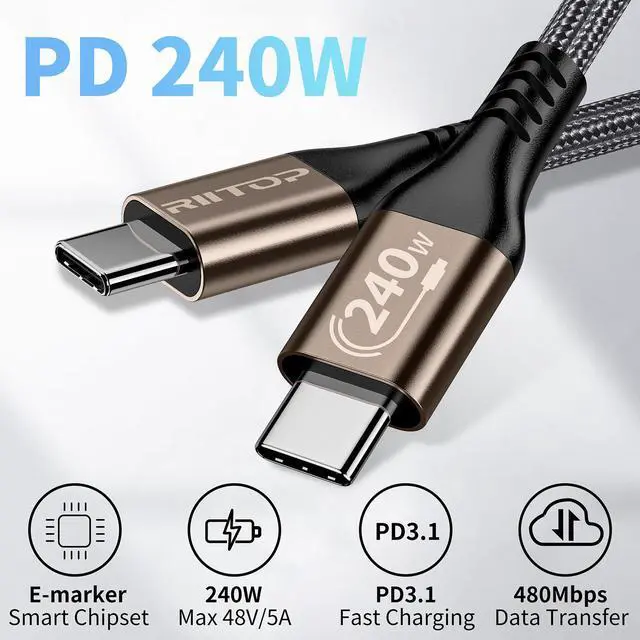 Alt view image 2 of 6 - RIITOP 240W USB C to USB C Cable (2Pack,6.6ft), USB C Charger Cable Fast Charge for iPhone 15/15Pro/15Plus/15ProMax, MacBook Pro 2020, iPad Pro 2020, iPad Air 4, Samsung Galaxy S23+/S23 Ultra(USB 2.0)