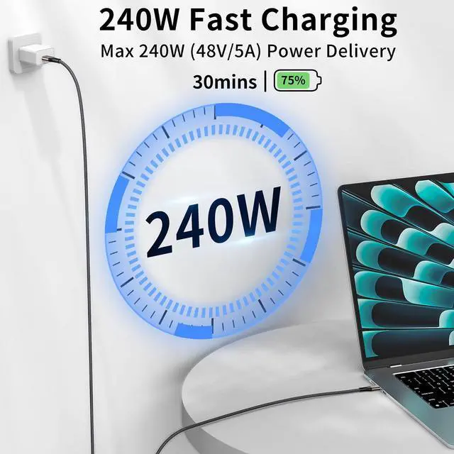 Alt view image 5 of 6 - RIITOP 240W USB C to USB C Cable (2Pack,6.6ft), USB C Charger Cable Fast Charge for iPhone 15/15Pro/15Plus/15ProMax, MacBook Pro 2020, iPad Pro 2020, iPad Air 4, Samsung Galaxy S23+/S23 Ultra(USB 2.0)
