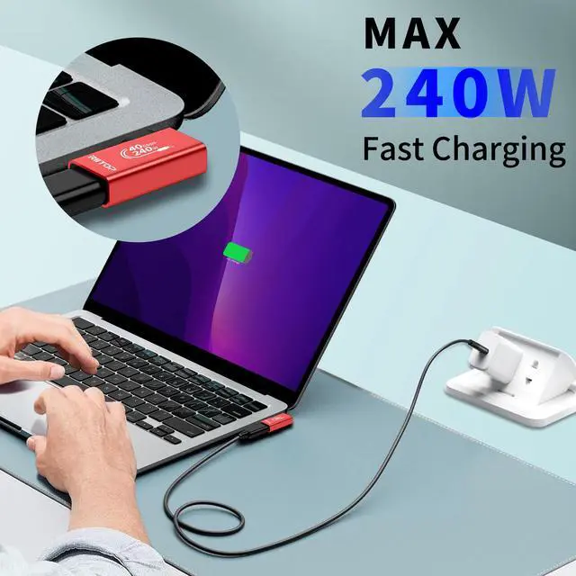 Alt view image 2 of 7 - RIITOP 240W 90 Degree USB C Adapter, Right Angle USB C Male to USB C Femal Adapter, 40Gbps PD 240W USB4 Adapter for Thunderbolt 4,MacBook,Tablet,Docks,ROG Ally,Steam Deck