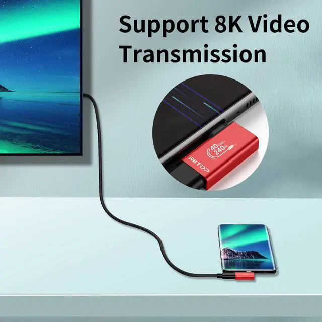 Alt view image 4 of 7 - USB C 4 Right Angle Extension Adapter, [2 Pack] RIITOP 90 Degree 240W 40Gbps USB4 Thunderbolt 4/3 Male to Female Extender, 8K@60Hz Type C 4.0 PD Extended Converter,for MacBook,Steam Deck,Switch,etc