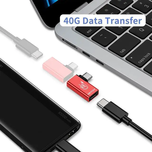Alt view image 6 of 7 - USB C 4 Right Angle Extension Adapter, [2 Pack] RIITOP 90 Degree 240W 40Gbps USB4 Thunderbolt 4/3 Male to Female Extender, 8K@60Hz Type C 4.0 PD Extended Converter,for MacBook,Steam Deck,Switch,etc