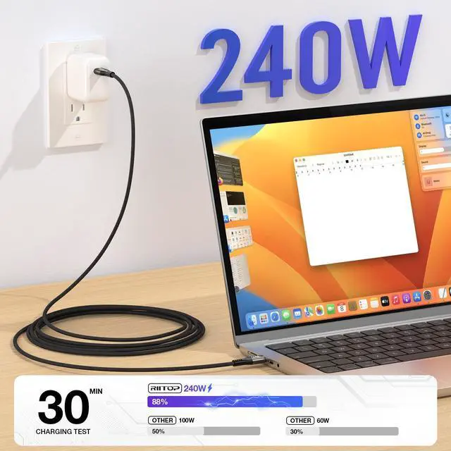Alt view image 6 of 7 - RIITOP USB C to USB C Cable (6.6ft 240W), USB 2.0 Type C PD Charging Cable for iPhone 15/15Pro,MacBook Pro 2020, iPad Pro 2020, iPad Air 4, Samsung Galaxy S23+/S23 Ultra/S22 Ultra