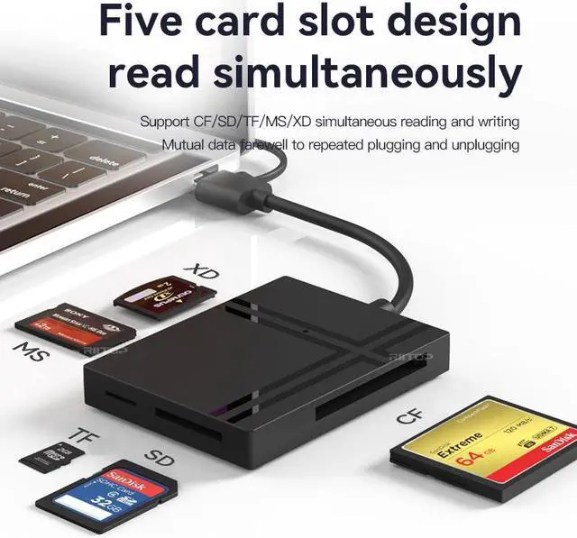 Alt view image 2 of 6 - RIITOP USB Type C USB3.0 SD TF CF MS XD Memory Smart Card Reader Compact Flash Card Adapter High Speed 5Gbps, For Laptop PC, Phone