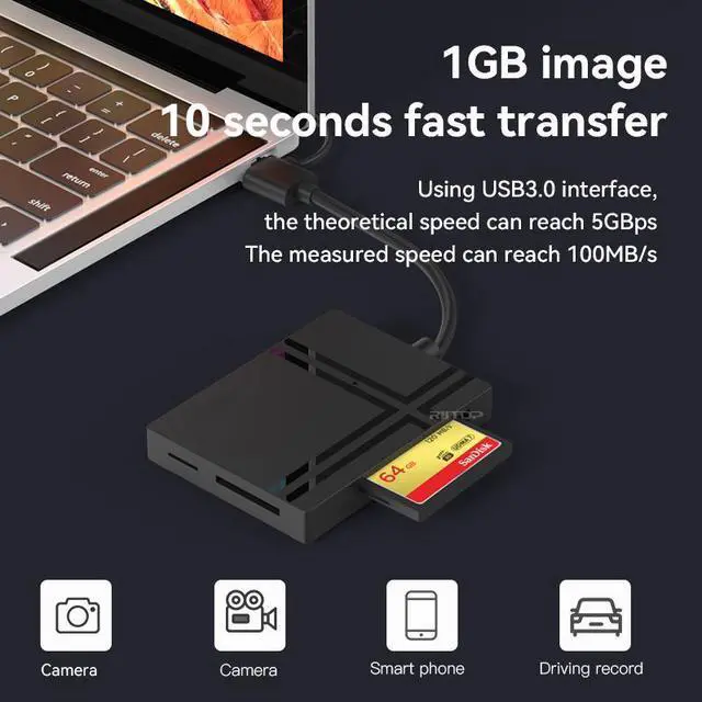 Alt view image 5 of 6 - RIITOP USB Type C USB3.0 SD TF CF MS XD Memory Smart Card Reader Compact Flash Card Adapter High Speed 5Gbps, For Laptop PC, Phone