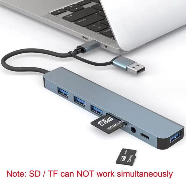 Alt view image 3 of 5 - RIITOP USB C HUB Docking Station for Dell/HP/Lenovo/Surface Laptop, 8 in 1 USB C Hub Adapter w/5Gbps USB3.0+3*USB2.0+USB C Data+SD/TF+Audio [SD/TF can NOT work simultaneously]