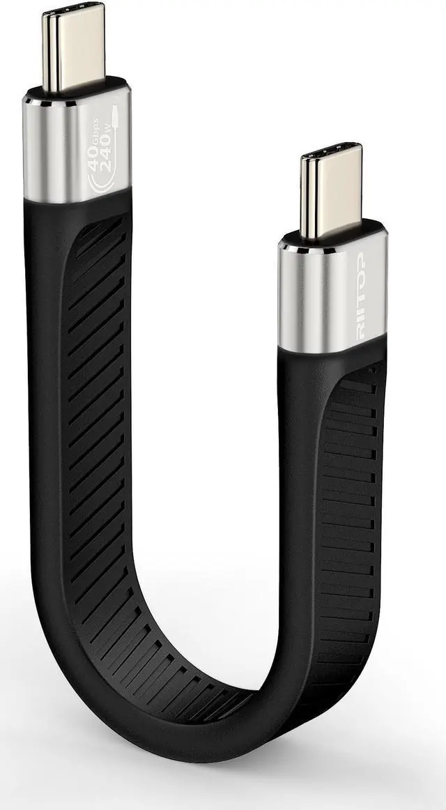 Main image of RIITOP USB4 C Cable Short [5inch, Flat], 40G USB C to C Cable 240W Fast Charging, 8K@60Hz Video for iPhone 15 Pro Max, iPad, Thunderbolt 4/3, External SSD, eGPU, Power Bank and More USB-C Device