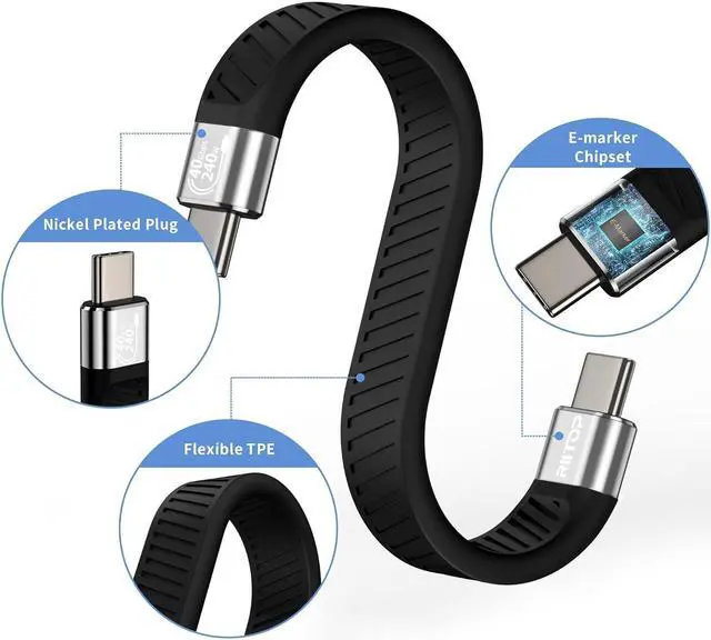 Alt view image 4 of 5 - RIITOP USB4 C Cable Short [5inch, Flat], 40G USB C to C Cable 240W Fast Charging, 8K@60Hz Video for iPhone 15 Pro Max, iPad, Thunderbolt 4/3, External SSD, eGPU, Power Bank and More USB-C Device
