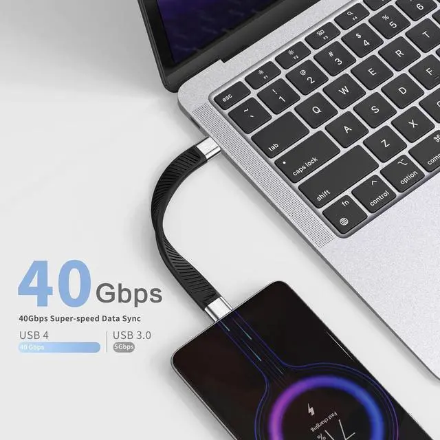 Alt view image 2 of 5 - RIITOP USB4 C Cable Short [5inch, Flat], 40G USB C to C Cable 240W Fast Charging, 8K@60Hz Video for iPhone 15 Pro Max, iPad, Thunderbolt 4/3, External SSD, eGPU, Power Bank and More USB-C Device