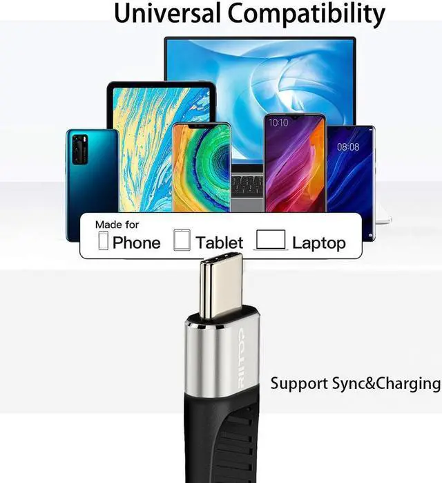 Alt view image 5 of 5 - RIITOP USB4 C Cable Short [5inch, Flat], 40G USB C to C Cable 240W Fast Charging, 8K@60Hz Video for iPhone 15 Pro Max, iPad, Thunderbolt 4/3, External SSD, eGPU, Power Bank and More USB-C Device