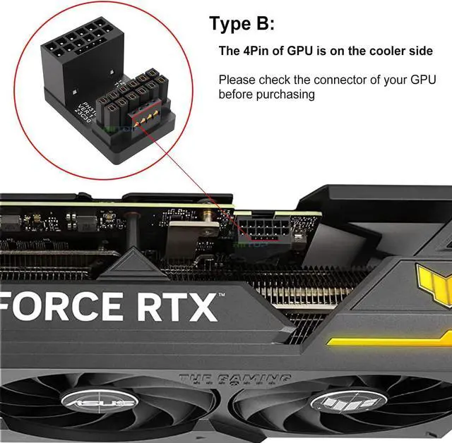 Alt view image 2 of 7 - PCI-e 5.0 12VHPWR Adapter Female to Male Extension Cable, 600W 12VHPWR 180 Degree Adapter for Graphic Card GPU 12+4pin RTX 3090Ti 4070Ti 4080 4090 (Type B, 2Pack)