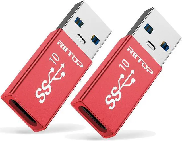 Main image of 10Gbps USB to USB C Adapter (2-Pack), RIITOP USB C Female to USB A Male Adaptor Charger Cable Converter, double side 10Gbps